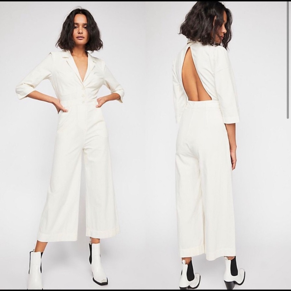 FREE PEOPLE “BACK INTO IT” JUMPSUIT - white/canvas